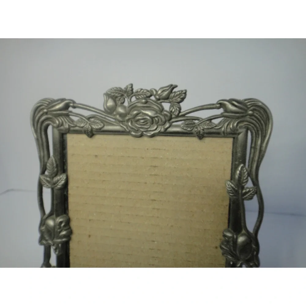 Vintage Art Nouveau Style Pewter Tone Rose Floral 5x7
